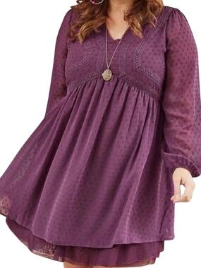 Matilda Jane festive fancy purple Swiss Dot Empire Babydoll Dress sz XL